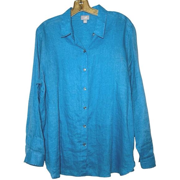 J. Jill Women’s Love Linen Long Sleeve Button Down Shirt Aqua Blue Size Medium - Picture 2 of 10